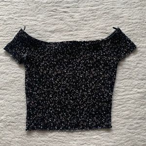 GARAGE off the shoulder smocked floral crop top